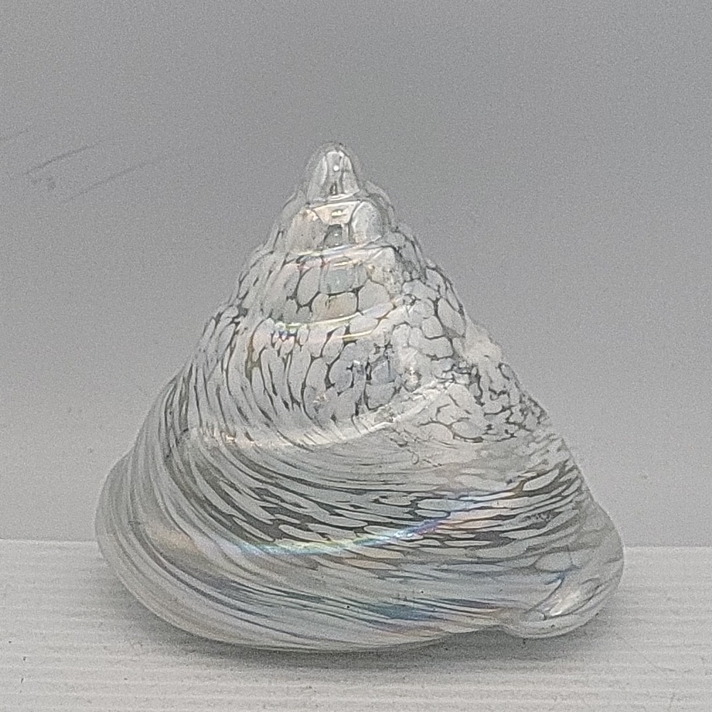 Vtg Iridescent Art Glass Spiral Snail Shell Paperweight~Polished Bottom Peacock